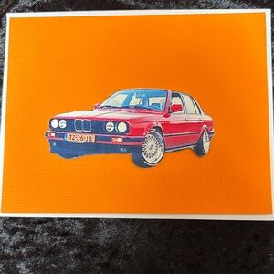 Classic Car Art Print - Red on Orange Canvas